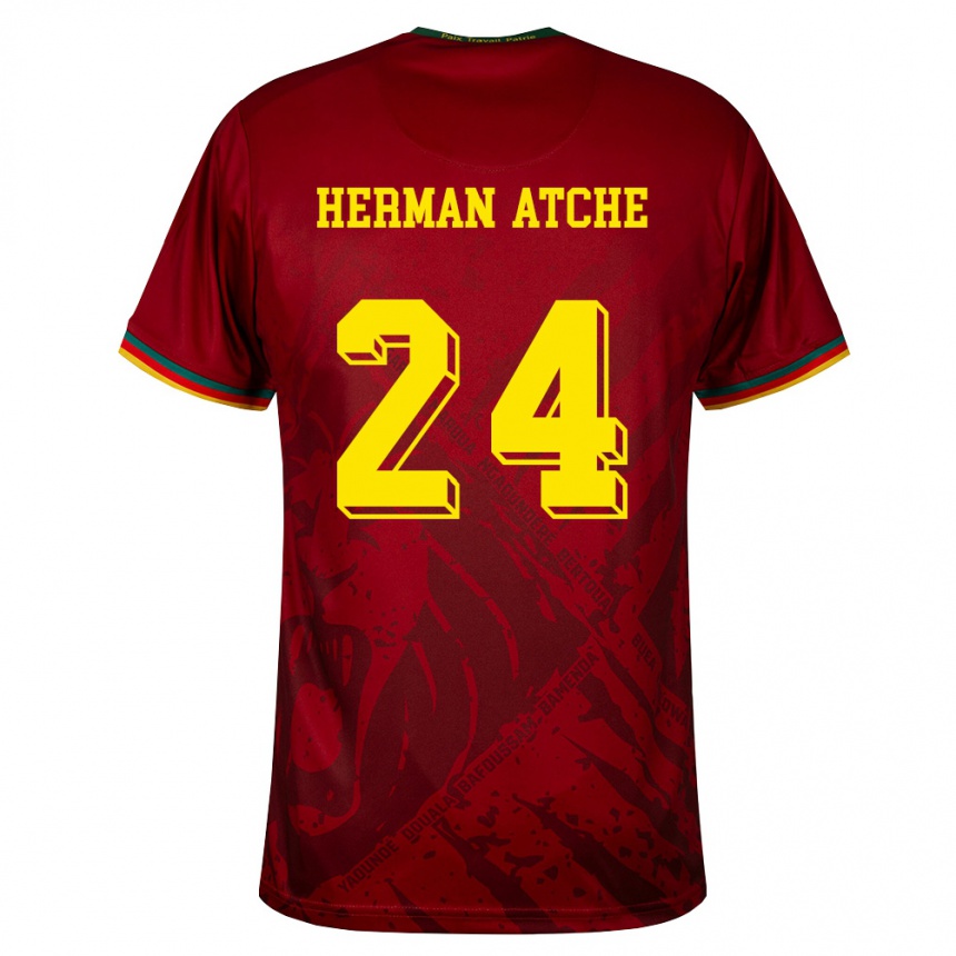 ילדים כדורגל קמרון Miguel Herman Atche #24 אדום עמוק ירוק צהוב הרחק ג'רזי 26-28
