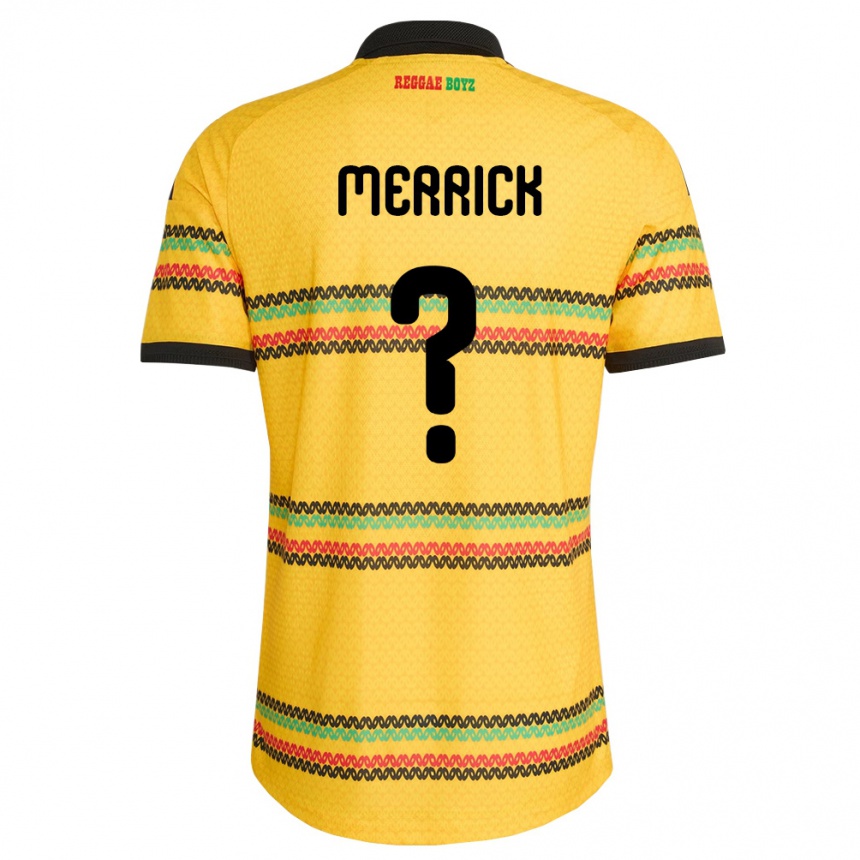 גברים כדורגל ג'מייקה Dwight Merrick #0 צהוב שחור ירוק ג'רזי ביתית 26-28