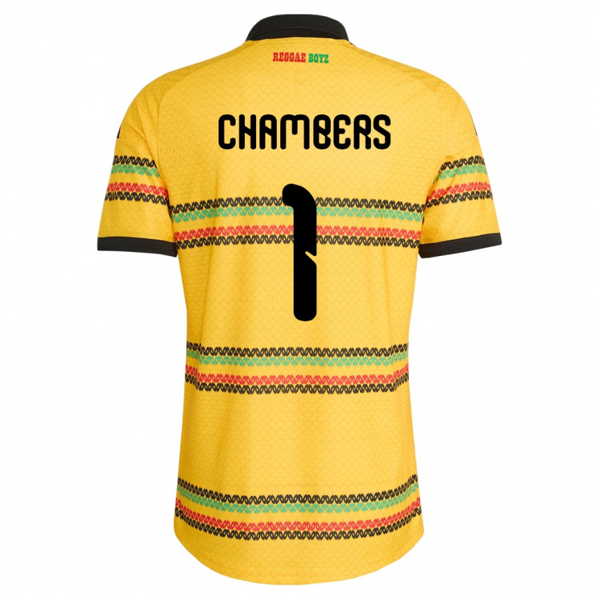 גברים כדורגל ג'מייקה Tafari Chambers #1 צהוב שחור ירוק ג'רזי ביתית 26-28