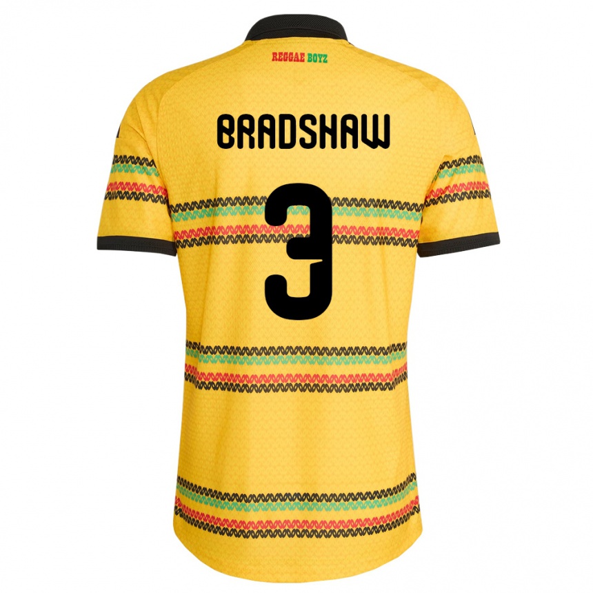 גברים כדורגל ג'מייקה Jalani Bradshaw #3 צהוב שחור ירוק ג'רזי ביתית 26-28
