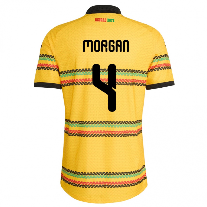 גברים כדורגל ג'מייקה Jaeden Morgan #4 צהוב שחור ירוק ג'רזי ביתית 26-28