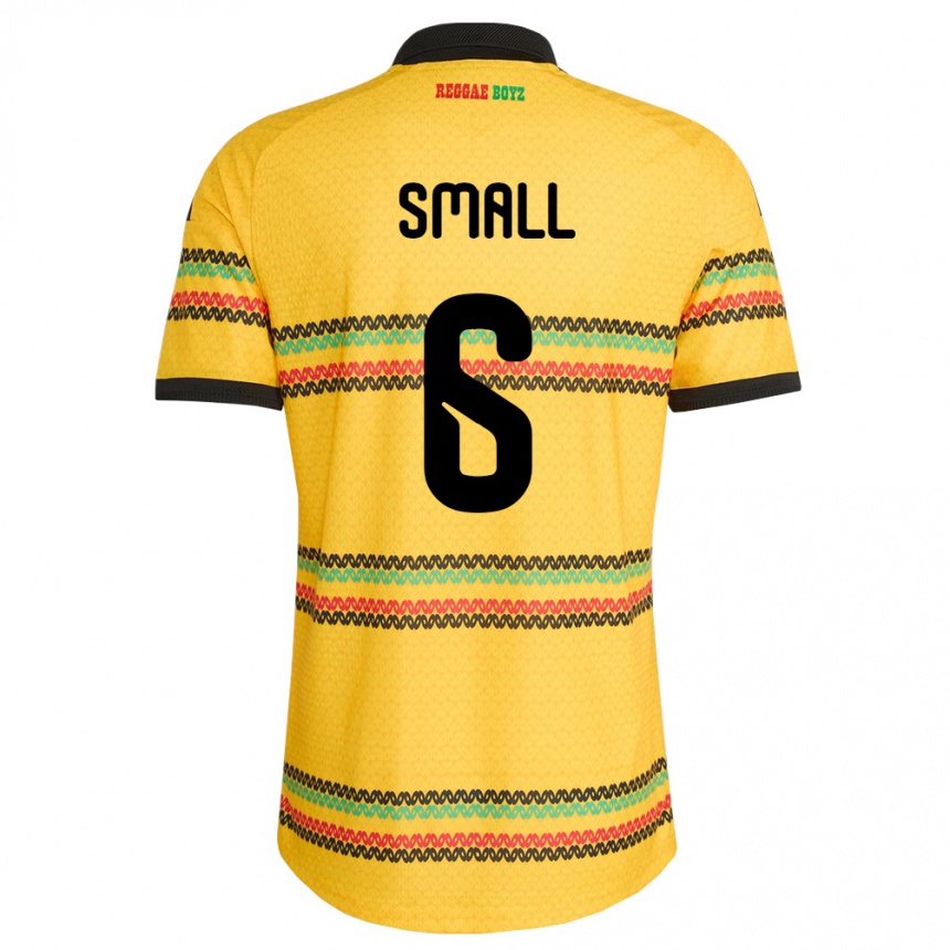 גברים כדורגל ג'מייקה Rashaun Small #6 צהוב שחור ירוק ג'רזי ביתית 26-28