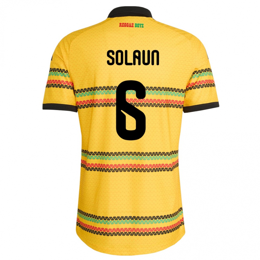 גברים כדורגל ג'מייקה Havana Solaun #6 צהוב שחור ירוק ג'רזי ביתית 26-28