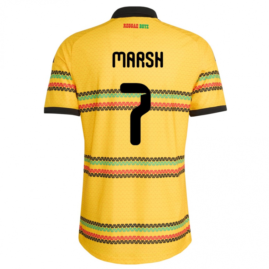 גברים כדורגל ג'מייקה Cadriano Marsh #7 צהוב שחור ירוק ג'רזי ביתית 26-28