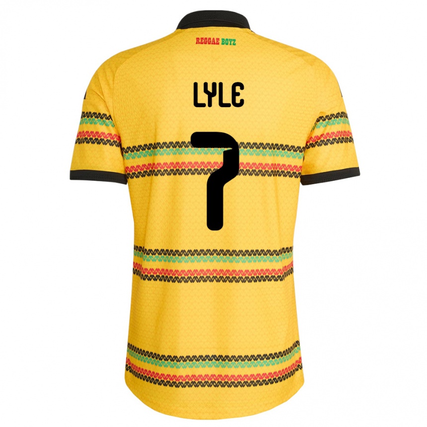 גברים כדורגל ג'מייקה Jamone Lyle #7 צהוב שחור ירוק ג'רזי ביתית 26-28
