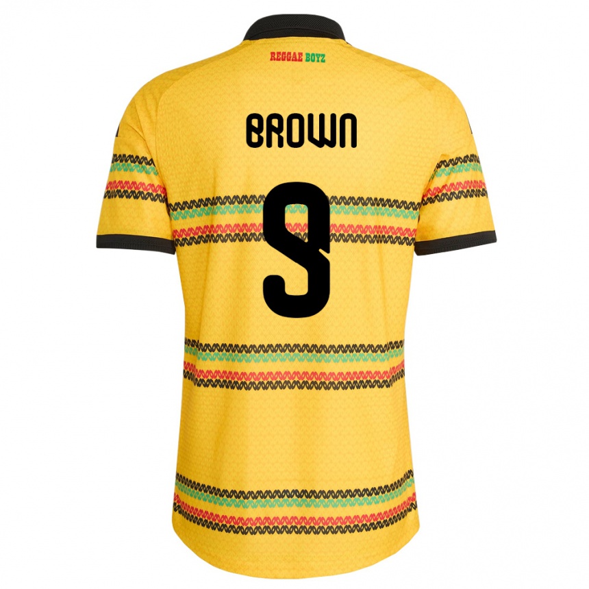 גברים כדורגל ג'מייקה Kelvin Brown #9 צהוב שחור ירוק ג'רזי ביתית 26-28