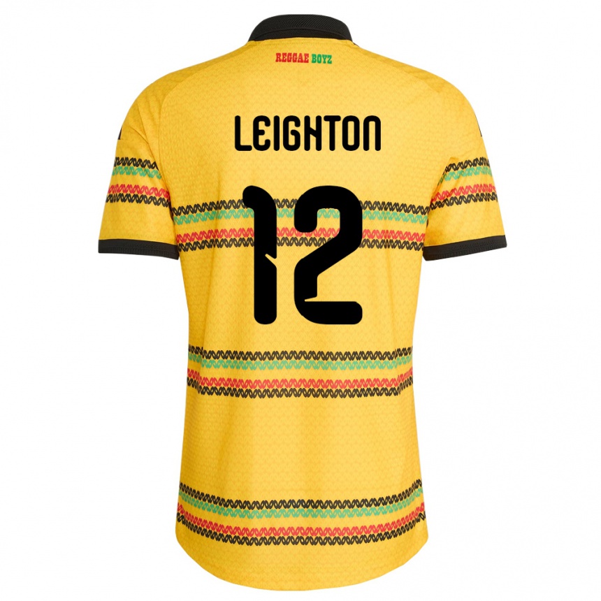 גברים כדורגל ג'מייקה Sean Leighton #12 צהוב שחור ירוק ג'רזי ביתית 26-28