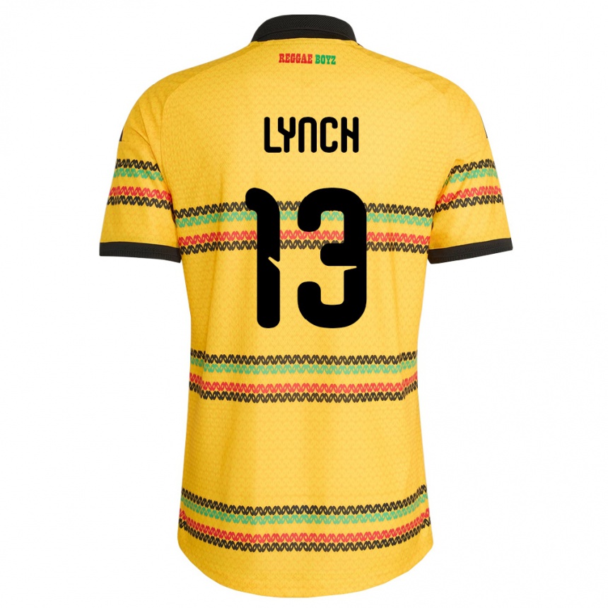 גברים כדורגל ג'מייקה Taywane Lynch #13 צהוב שחור ירוק ג'רזי ביתית 26-28
