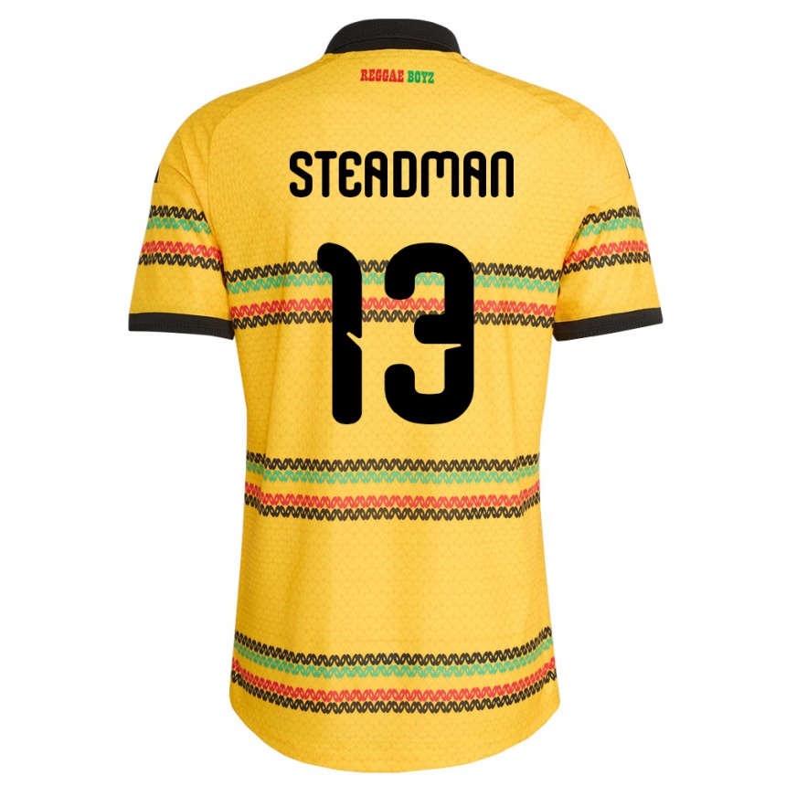 גברים כדורגל ג'מייקה Johnoi Steadman #13 צהוב שחור ירוק ג'רזי ביתית 26-28