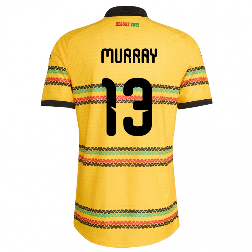 גברים כדורגל ג'מייקה Justin Murray #13 צהוב שחור ירוק ג'רזי ביתית 26-28