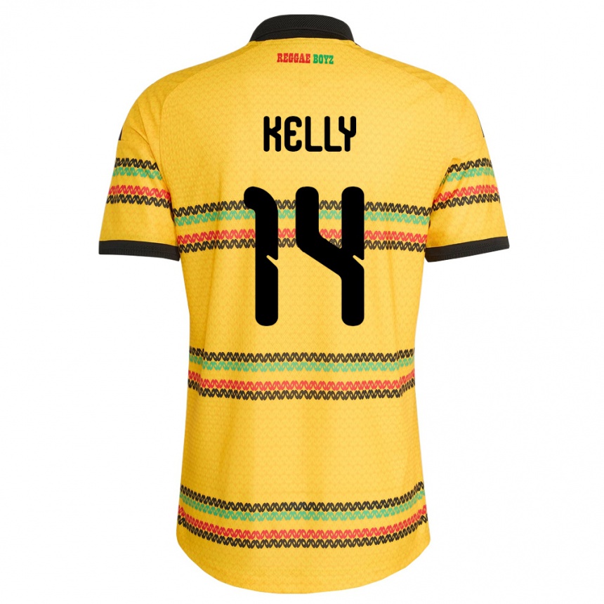 גברים כדורגל ג'מייקה Raheem Kelly #14 צהוב שחור ירוק ג'רזי ביתית 26-28