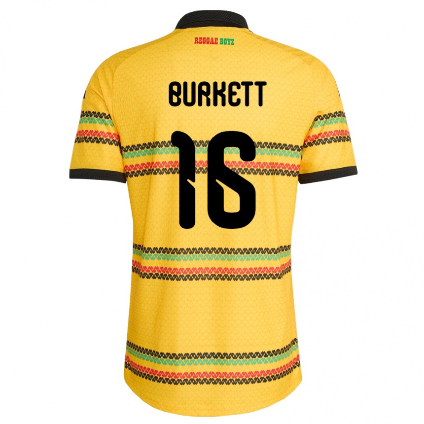 גברים כדורגל ג'מייקה Brian Burkett #16 צהוב שחור ירוק ג'רזי ביתית 26-28
