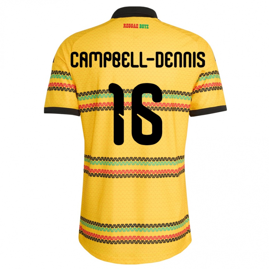 גברים כדורגל ג'מייקה Raequan Campbell-Dennis #16 צהוב שחור ירוק ג'רזי ביתית 26-28