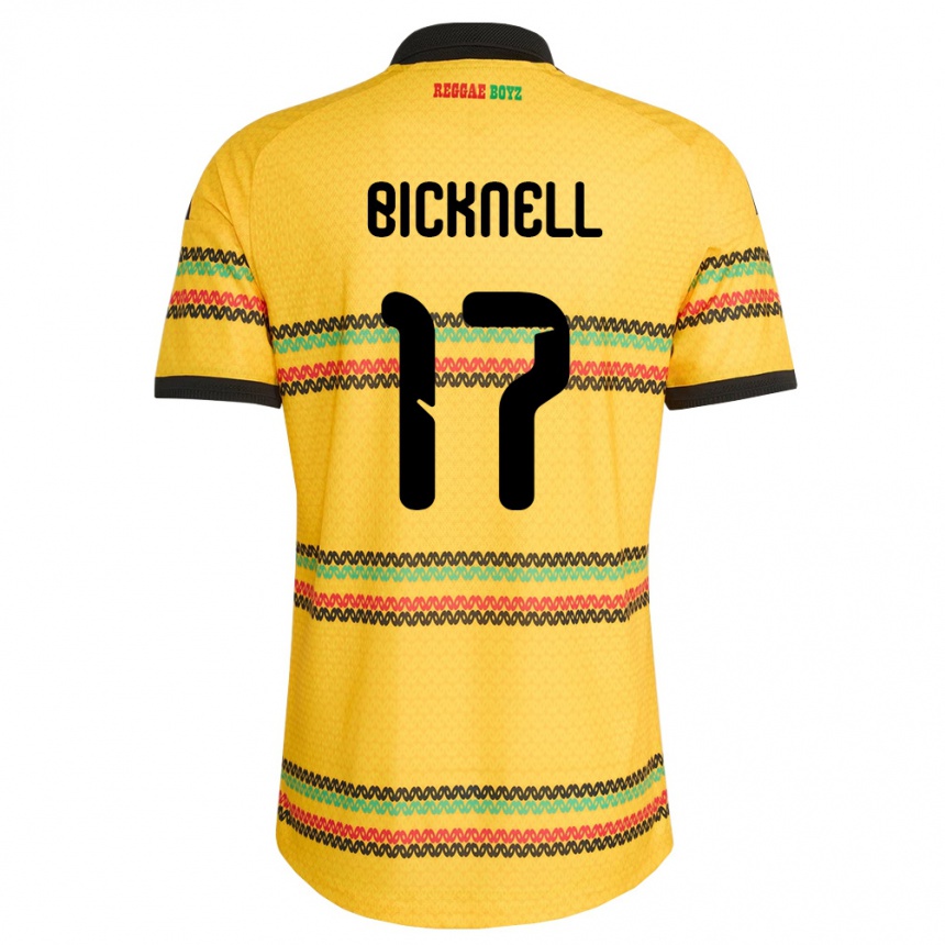 גברים כדורגל ג'מייקה Alexander Bicknell #17 צהוב שחור ירוק ג'רזי ביתית 26-28