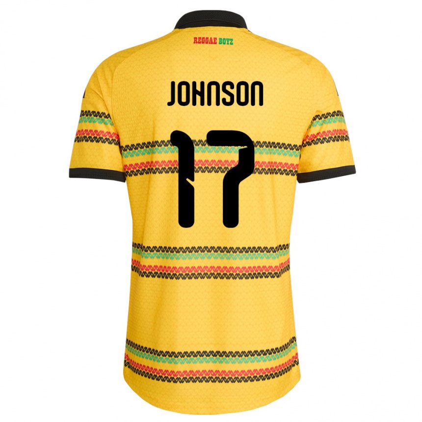 גברים כדורגל ג'מייקה Jabar Johnson #17 צהוב שחור ירוק ג'רזי ביתית 26-28