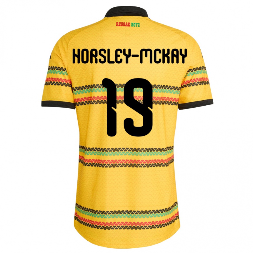 גברים כדורגל ג'מייקה Kyron Horsley-Mckay #19 צהוב שחור ירוק ג'רזי ביתית 26-28