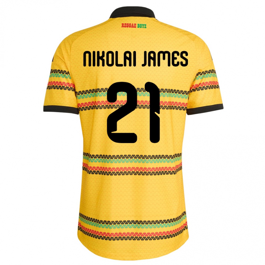 גברים כדורגל ג'מייקה Alex Nikolai James #21 צהוב שחור ירוק ג'רזי ביתית 26-28