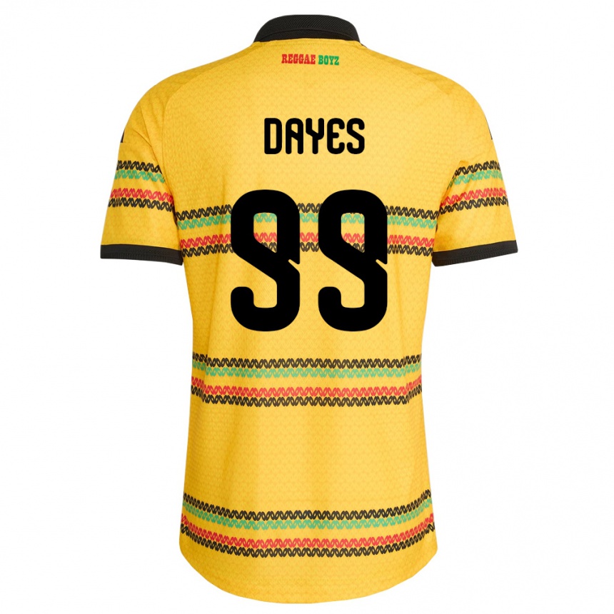גברים כדורגל ג'מייקה Malikae Dayes #99 צהוב שחור ירוק ג'רזי ביתית 26-28