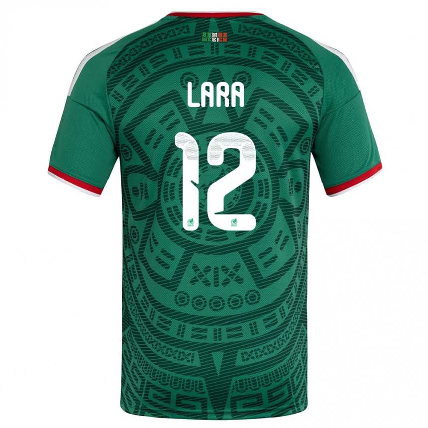 גברים כדורגל מקסיקו Pablo Lara #12 ירוק לבן אדום ג'רזי ביתית 26-28