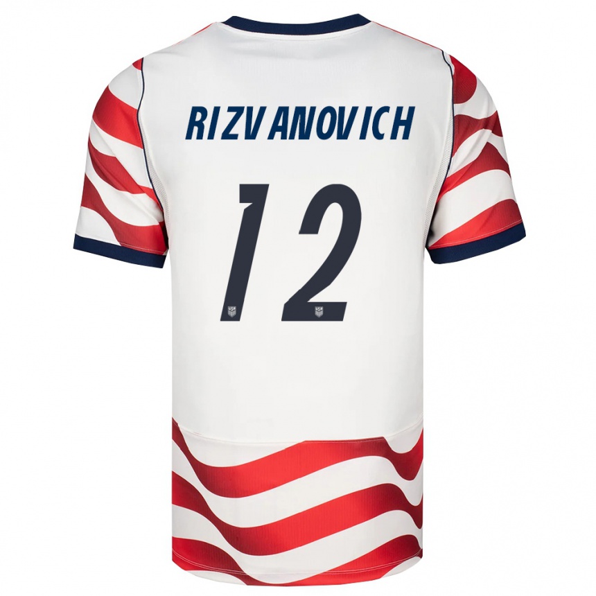 גברים כדורגל ארצות הברית Kayne Rizvanovich #12 אדום לבן שחור ג'רזי ביתית 26-28
