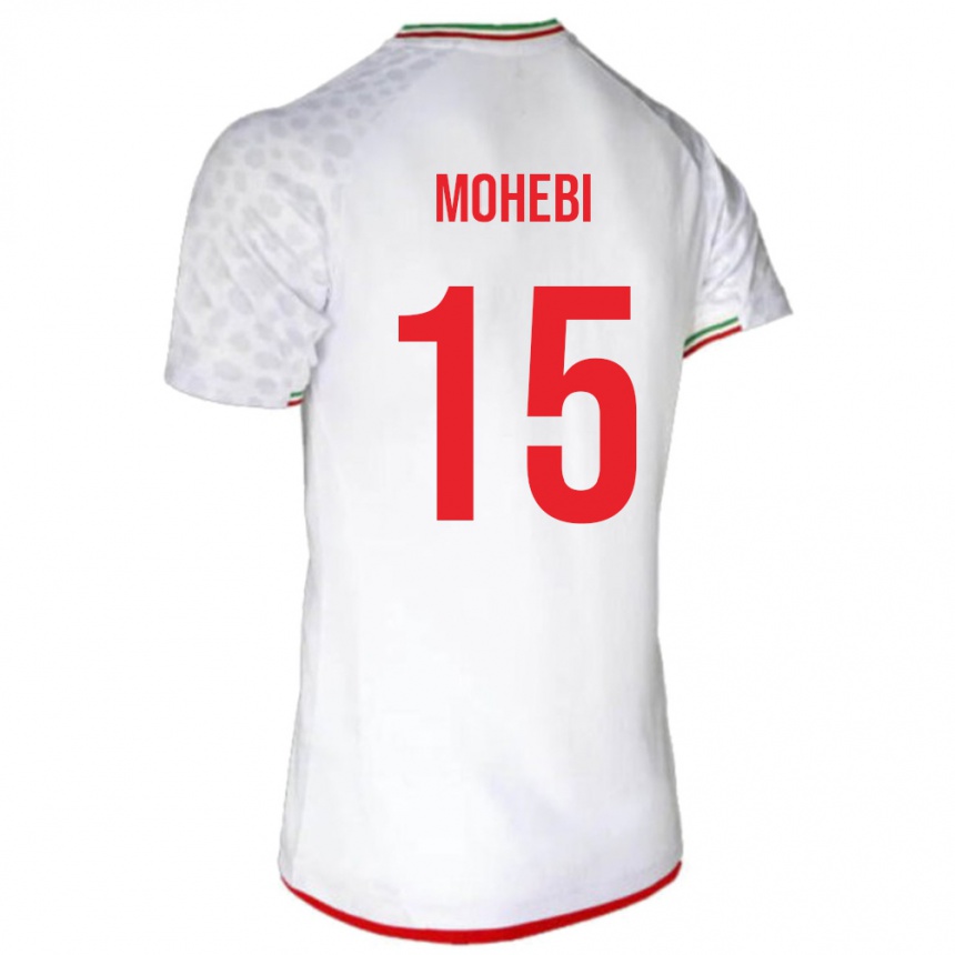 גברים כדורגל איראן Masoud Mohebi #15 לבן אדום ג'רזי ביתית 26-28