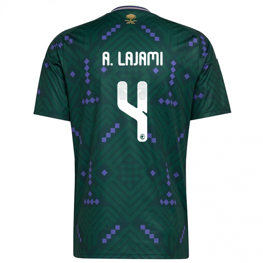 גברים כדורגל ערב הסעודית עלי לאג'אמי #4 ירוק סגול לבן ג'רזי ביתית 26-28