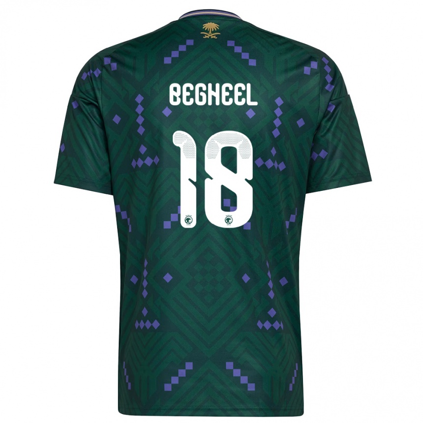 גברים כדורגל ערב הסעודית Qasem Begheel #18 ירוק סגול לבן ג'רזי ביתית 26-28