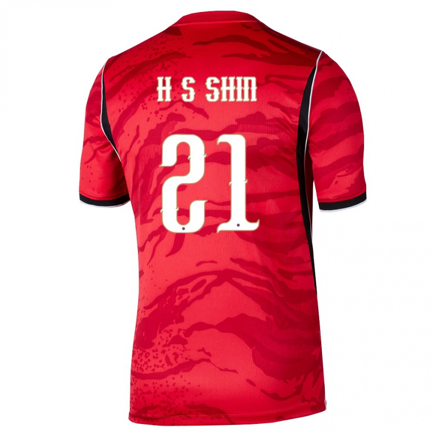 גברים כדורגל דרום קוריאה סונג-האן שין #21 אדום לבן שחור ג'רזי ביתית 26-28