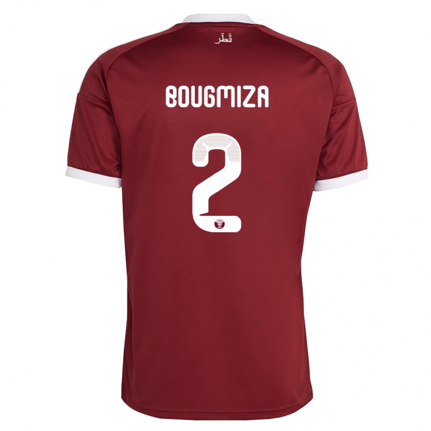 גברים כדורגל קטאר Rami Bougmiza #2 אדום בורדו לבן ג'רזי ביתית 26-28