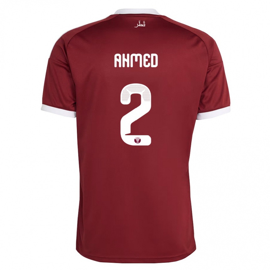 גברים כדורגל קטאר Hazem Ahmed #2 אדום בורדו לבן ג'רזי ביתית 26-28
