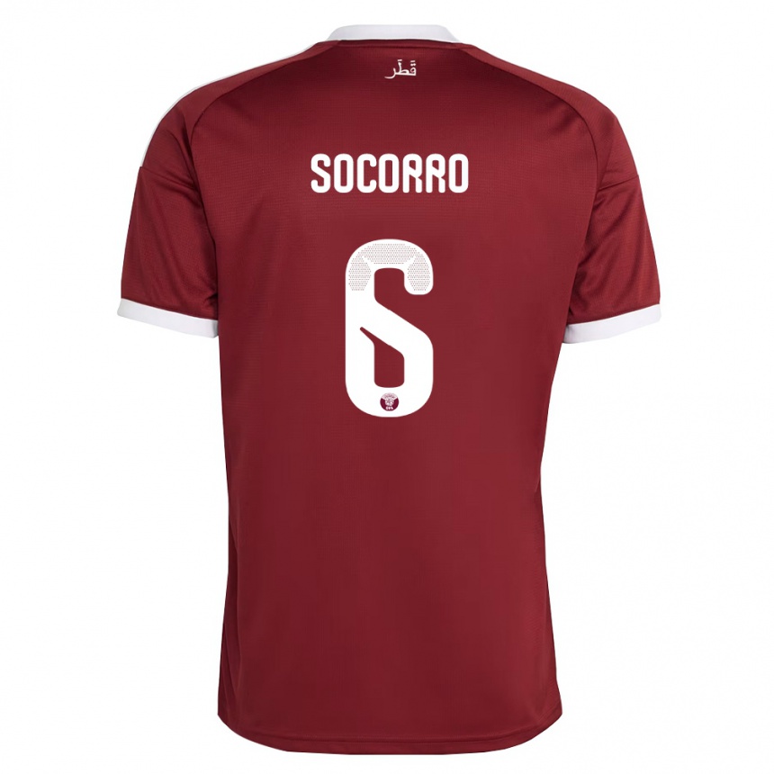 גברים כדורגל קטאר Ethan Socorro #6 אדום בורדו לבן ג'רזי ביתית 26-28