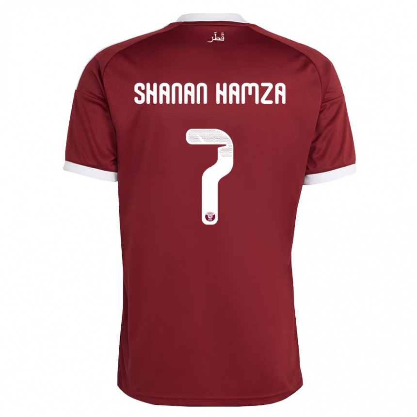 גברים כדורגל קטאר Mubarak Shanan Hamza #7 אדום בורדו לבן ג'רזי ביתית 26-28