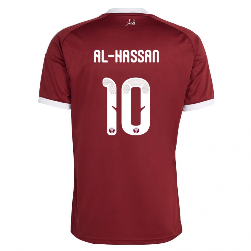 גברים כדורגל קטאר Ibrahim Al-Hassan #10 אדום בורדו לבן ג'רזי ביתית 26-28
