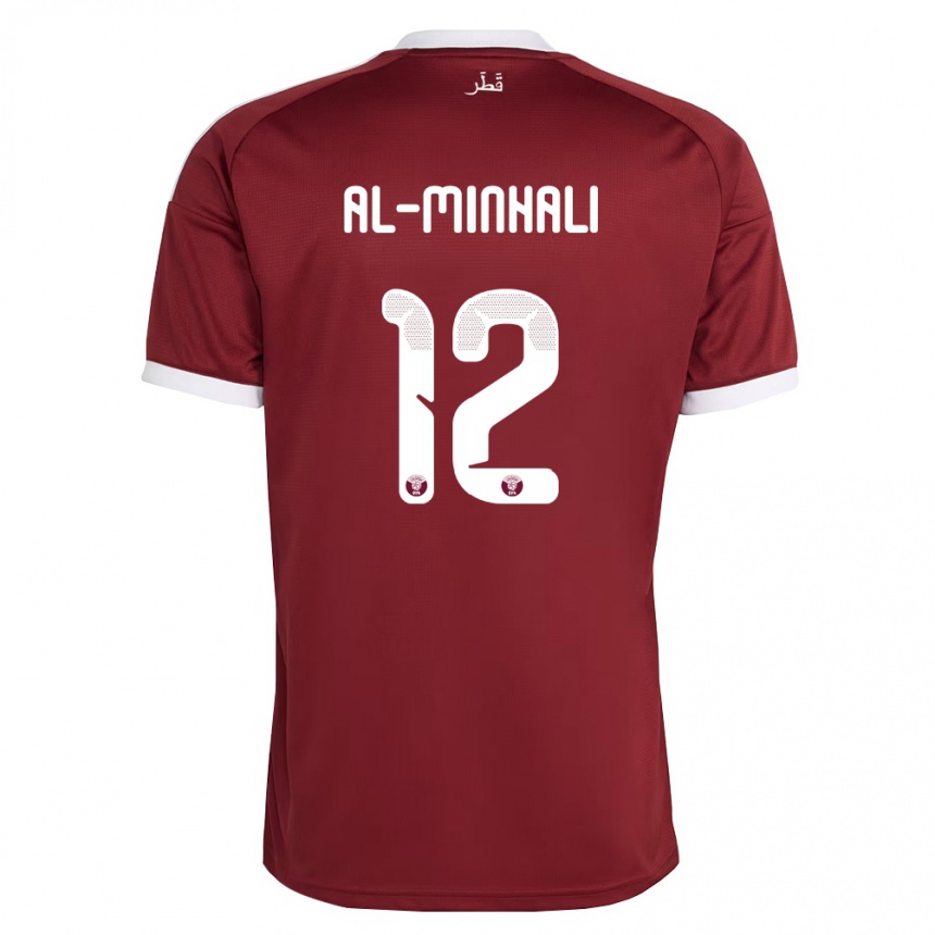 גברים כדורגל קטאר Ghanem Al-Minhali #12 אדום בורדו לבן ג'רזי ביתית 26-28