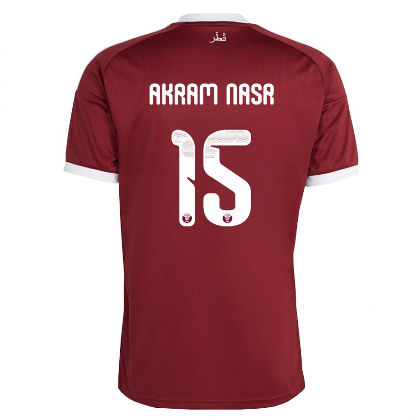 גברים כדורגל קטאר Mohammed Akram Nasr #15 אדום בורדו לבן ג'רזי ביתית 26-28