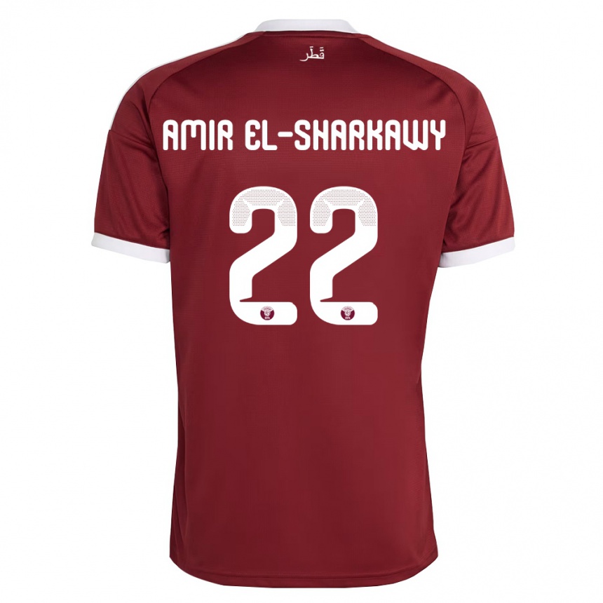 גברים כדורגל קטאר Galal Amir El-Sharkawy #22 אדום בורדו לבן ג'רזי ביתית 26-28