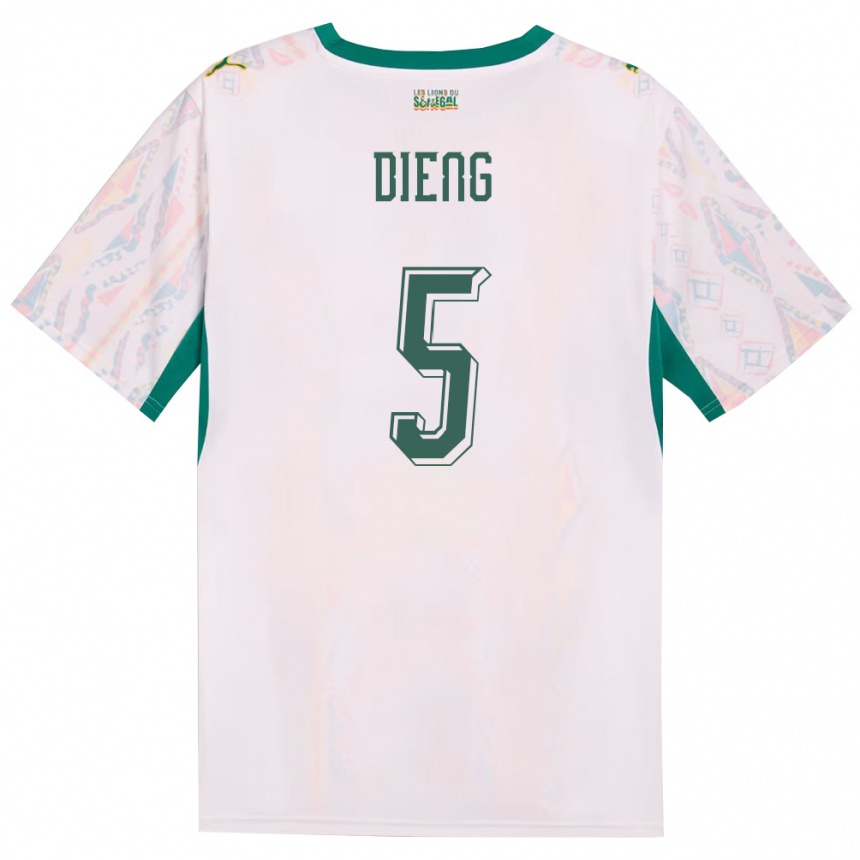 גברים כדורגל סנגל Cheikh Dieng #5 לבן ירוק צהוב ג'רזי ביתית 26-28