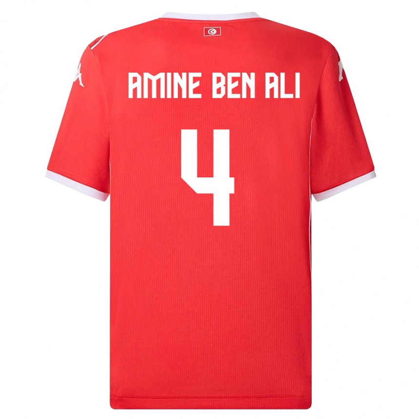 גברים כדורגל תוניסיה Mohamed Amine Ben Ali #4 אדום לבן ג'רזי ביתית 26-28