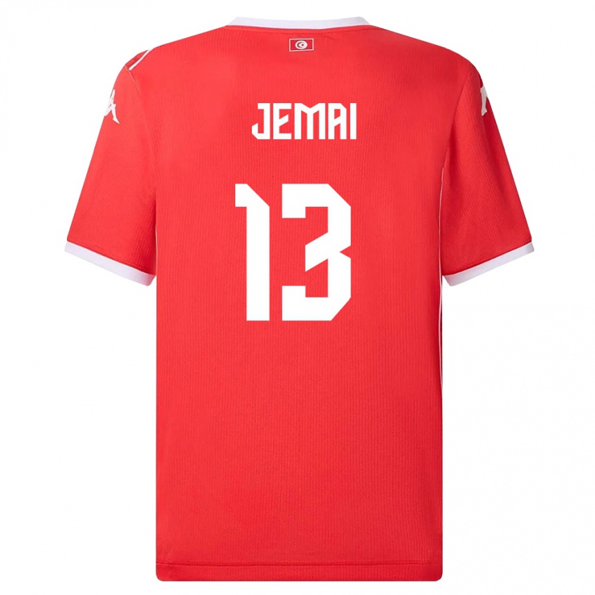 גברים כדורגל תוניסיה יסמין ג'מאי #13 אדום לבן ג'רזי ביתית 26-28