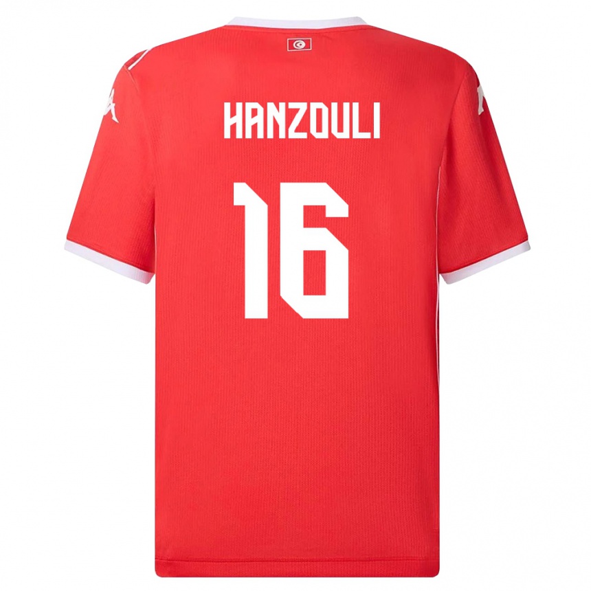 גברים כדורגל תוניסיה Moatez Hanzouli #16 אדום לבן ג'רזי ביתית 26-28
