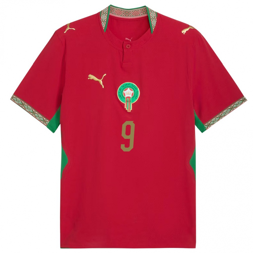 גברים כדורגל מָרוֹקוֹ סופיאן רחימי #9 אדום ירוק לבן ג'רזי ביתית 26-28