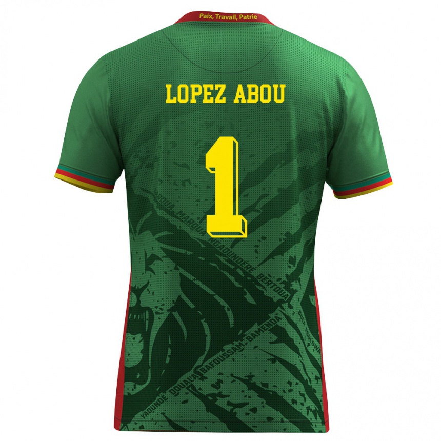 גברים כדורגל קמרון Junior Lopez Abou #1 ירוק צהוב אדום ג'רזי ביתית 26-28
