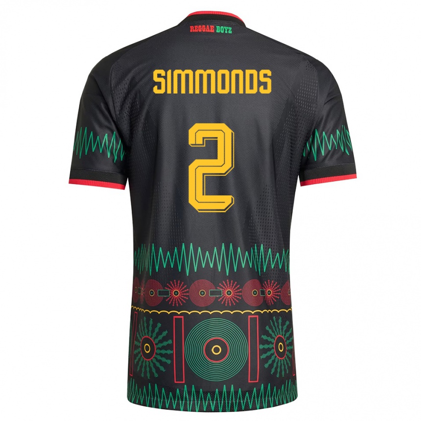 גברים כדורגל ג'מייקה Nicholas Simmonds #2 שחור אדום צהוב הרחק ג'רזי 26-28