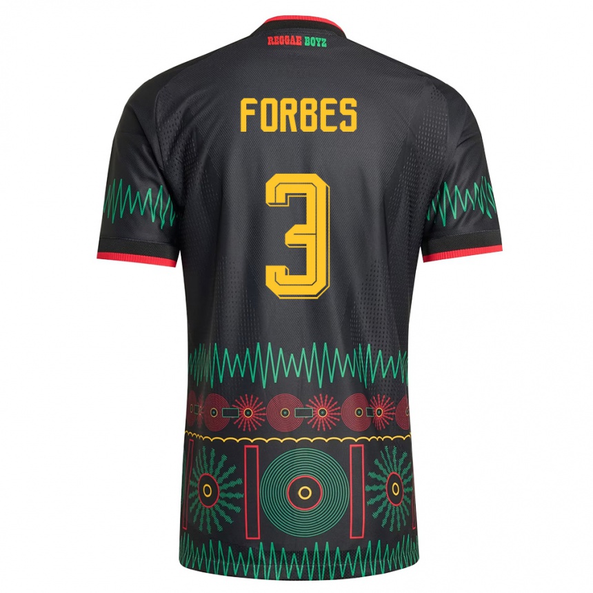 גברים כדורגל ג'מייקה Michael Forbes #3 שחור אדום צהוב הרחק ג'רזי 26-28