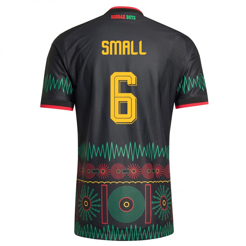גברים כדורגל ג'מייקה Rashaun Small #6 שחור אדום צהוב הרחק ג'רזי 26-28