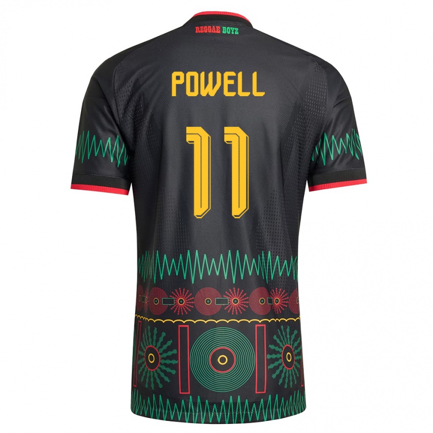 גברים כדורגל ג'מייקה Destiny Powell #11 שחור אדום צהוב הרחק ג'רזי 26-28