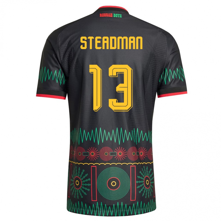 גברים כדורגל ג'מייקה Johnoi Steadman #13 שחור אדום צהוב הרחק ג'רזי 26-28