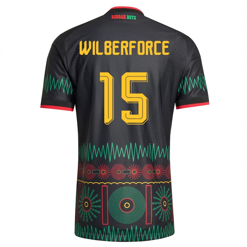 גברים כדורגל ג'מייקה Odane Wilberforce #15 שחור אדום צהוב הרחק ג'רזי 26-28