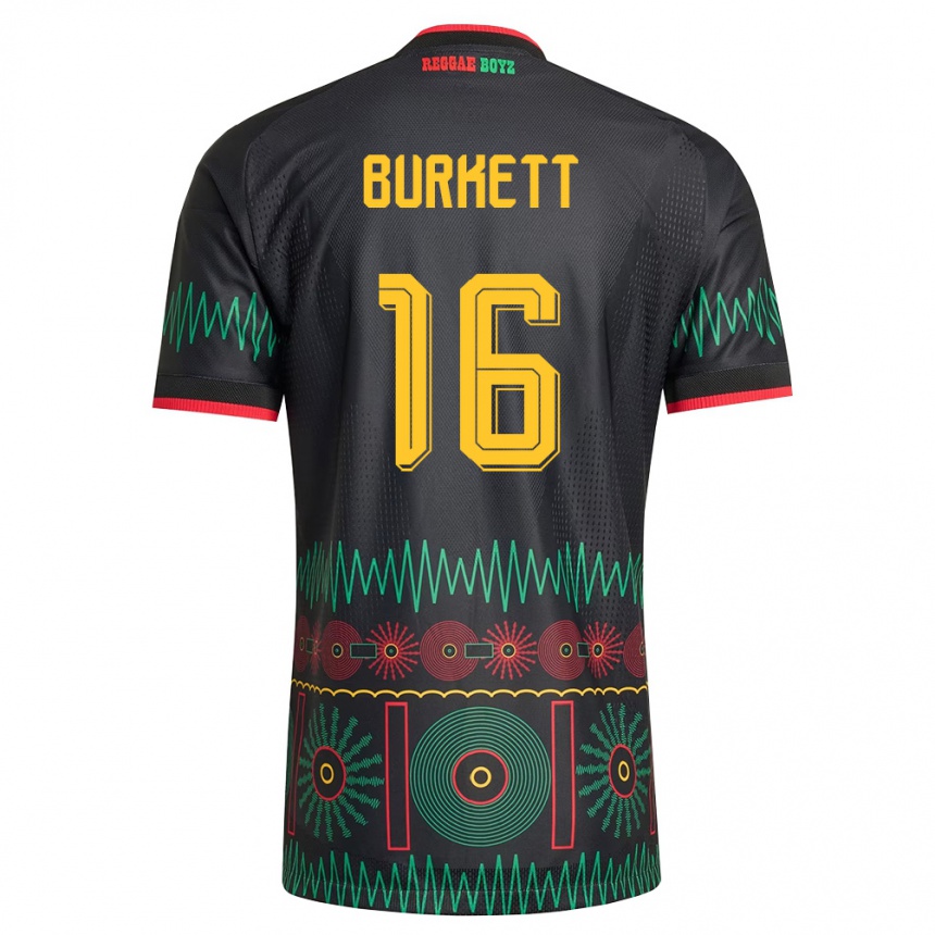 גברים כדורגל ג'מייקה Brian Burkett #16 שחור אדום צהוב הרחק ג'רזי 26-28