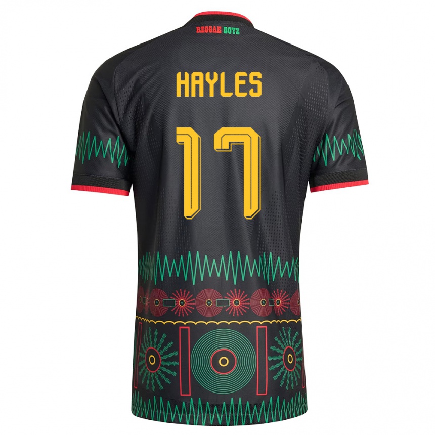 גברים כדורגל ג'מייקה Justin Hayles #17 שחור אדום צהוב הרחק ג'רזי 26-28